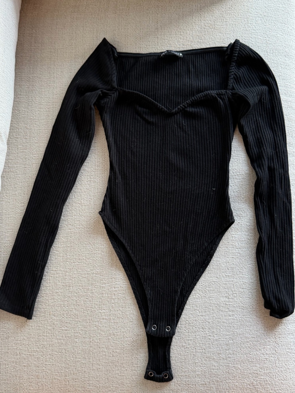 Zara Black Ribbed Long-Sleeve Sweetheart Bodysuit
